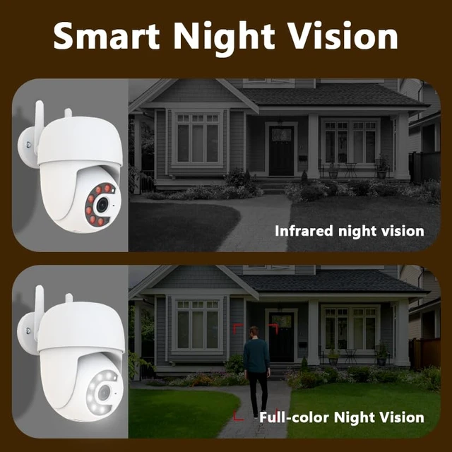 Alt view image 4 of 7 - Outdoor Security Camera Power Adapter Not Included 2.4GHz WiFi 355° Pan 90° Tilt Color and IR Night Vision Two-Way Audio InstaVision App