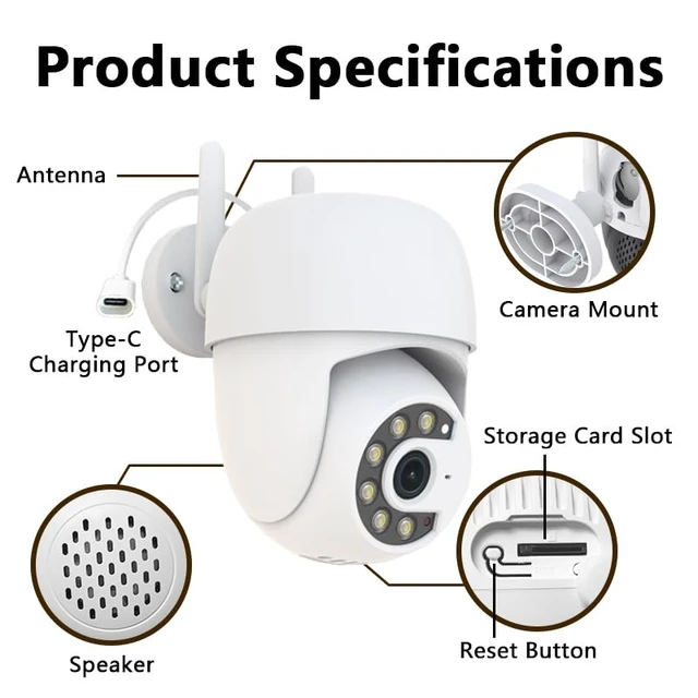 Alt view image 6 of 7 - Outdoor Security Camera Power Adapter Not Included 2.4GHz WiFi 355° Pan 90° Tilt Color and IR Night Vision Two-Way Audio InstaVision App