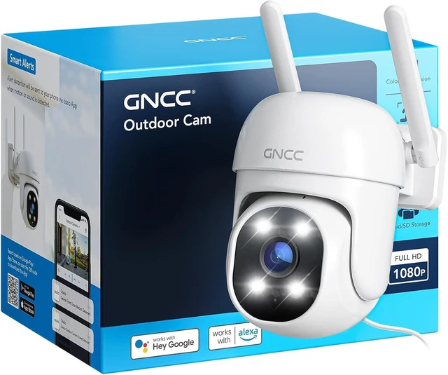 Main image of Pan/Tilt Outdoor Security Camera, 24/7 Recording, 2.4GHz WiFi, 1-Pack | Plug In, 1080P Color Night Vision, 360° View & Motion Detection, IP65 Waterproof, MicroSD Card & Cloud storage, 2-Way Audio