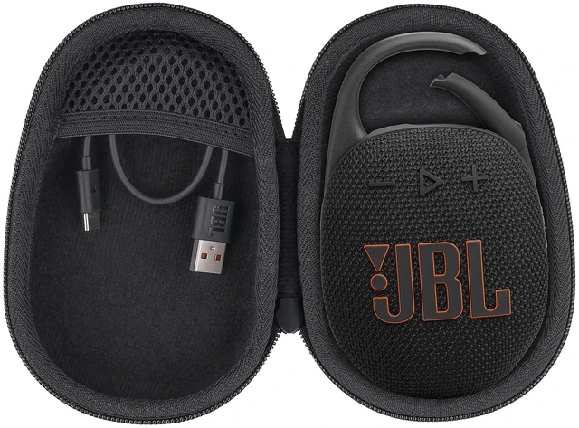 Main image of Hard Carrying Case for JBL Clip 5 Portable Mini Speaker, Black | 1:1 Molded Interior, Soft Anti-Static Velvet Lining, Cable Storage, Secure Fit, Carabiner, High-Density EVA Shell