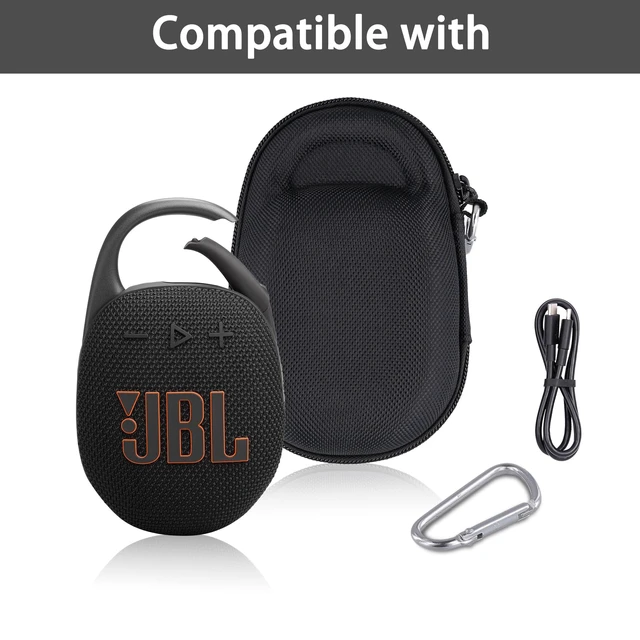 Alt view image 4 of 7 - Hard Carrying Case for JBL Clip 5 Portable Mini Speaker, Black | 1:1 Molded Interior, Soft Anti-Static Velvet Lining, Cable Storage, Secure Fit, Carabiner, High-Density EVA Shell