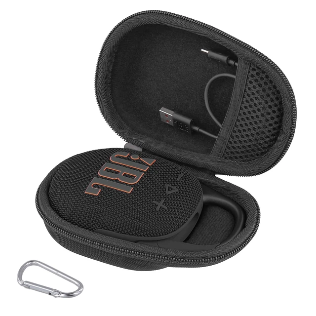 Alt view image 2 of 7 - Hard Carrying Case for JBL Clip 5 Portable Mini Speaker, Black | 1:1 Molded Interior, Soft Anti-Static Velvet Lining, Cable Storage, Secure Fit, Carabiner, High-Density EVA Shell
