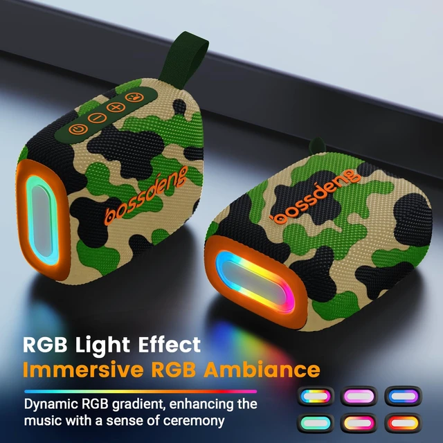 Alt view image 3 of 7 - Waterproof Portable Bluetooth Speaker, Lights & Strap, Camoouflage | Compact Wireless Outdoor Speaker, 10H Playtime, Bluetooth 5.3 Stable Connection IPX5 for Beach, Camping, Travel and Shower