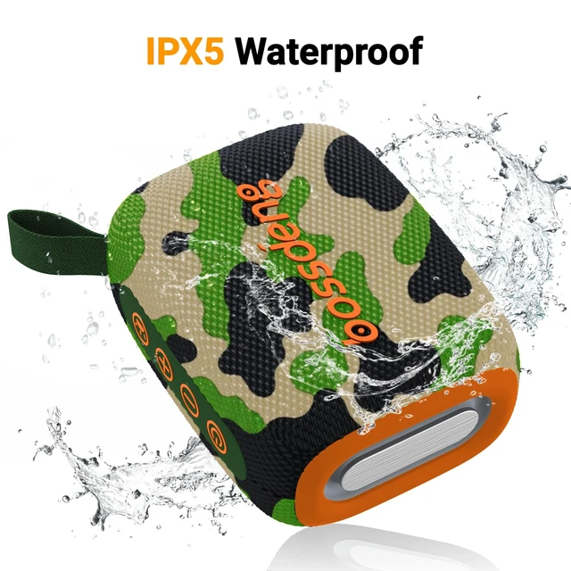 Alt view image 5 of 7 - Waterproof Portable Bluetooth Speaker, Lights & Strap, Camoouflage | Compact Wireless Outdoor Speaker, 10H Playtime, Bluetooth 5.3 Stable Connection IPX5 for Beach, Camping, Travel and Shower