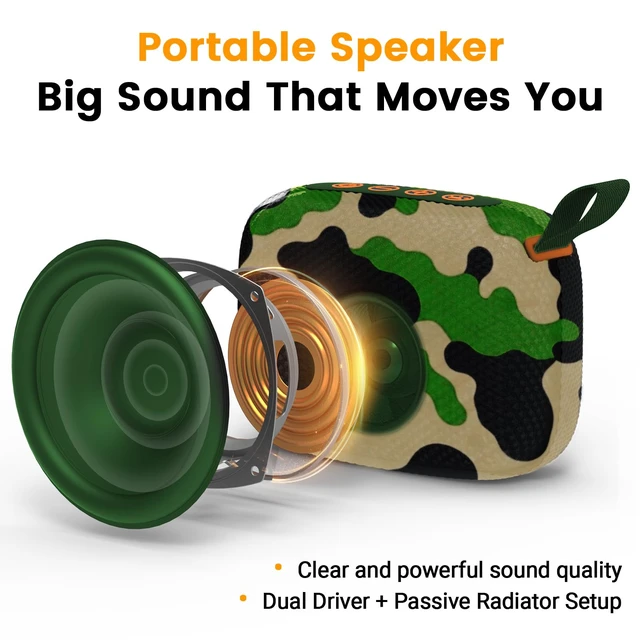 Alt view image 6 of 7 - Waterproof Portable Bluetooth Speaker, Lights & Strap, Camoouflage | Compact Wireless Outdoor Speaker, 10H Playtime, Bluetooth 5.3 Stable Connection IPX5 for Beach, Camping, Travel and Shower