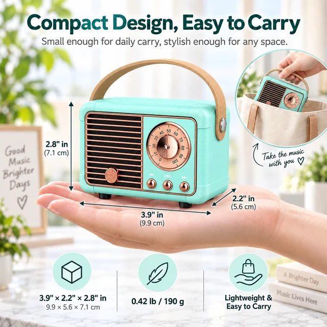 Alt view image 2 of 7 - Retro Bluetooth Speaker,Small Vintage Decor,Cute Birthday Gifts Blue | Gifts for women teenage portable mini wireless old Fashion style for kitchen desk bedroom office outdoor accessories