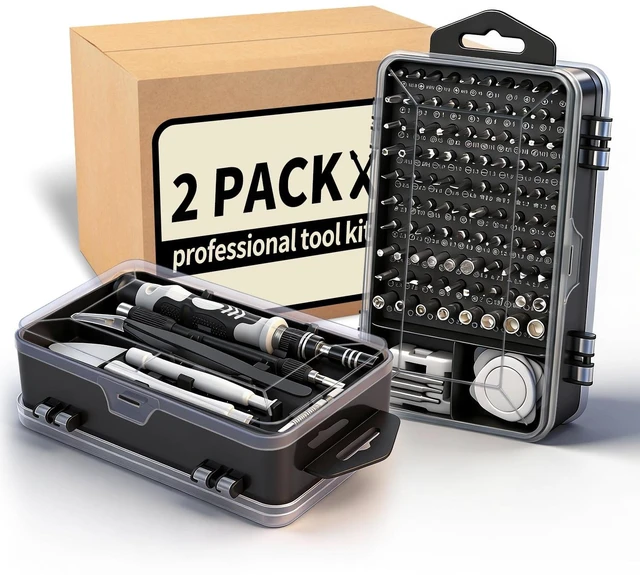 Main image of 2-Pack Precision Screwdriver Set: 122 Magnetic Bits Electronics Repair Kit for Office Equipment Maintenance - Laptop, Computer & Peripherals, Bulk Supply for Repair Store, IT Departments, Business Use