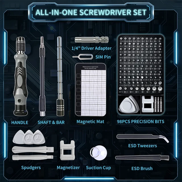 Alt view image 7 of 7 - 2-Pack Precision Screwdriver Set: 122 Magnetic Bits Electronics Repair Kit for Office Equipment Maintenance - Laptop, Computer & Peripherals, Bulk Supply for Repair Store, IT Departments, Business Use