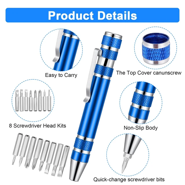 Alt view image 3 of 7 - 20 Pcs 8 In 1 Pocket Screwdriver Set, Pen Screwdriver Multitool | Small Pen Screwdriver Set with Magnetic Bits, Portable Magnetic Pen Screwdriver for Eyeglasses Phone Electronics Repair