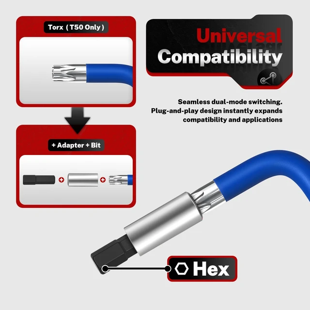 Alt view image 3 of 7 - 9-PC Magnetic Torx Wrench Set, Color Coded T-Handle & Long Arm | Magnetic Head for Precision, TORX(T10-T50), Color Coded, Includes Screwdriver Bit Set & Adapter, S2 Steel