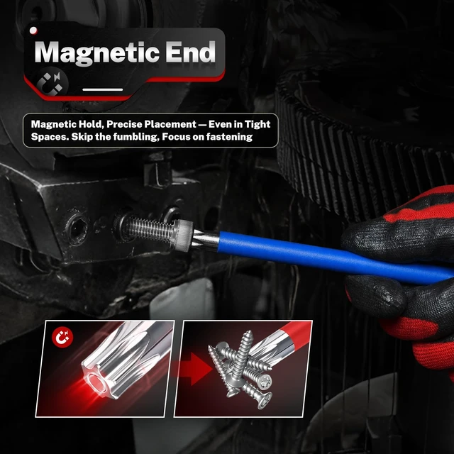Alt view image 2 of 7 - 9-PC Magnetic Torx Wrench Set, Color Coded T-Handle & Long Arm | Magnetic Head for Precision, TORX(T10-T50), Color Coded, Includes Screwdriver Bit Set & Adapter, S2 Steel