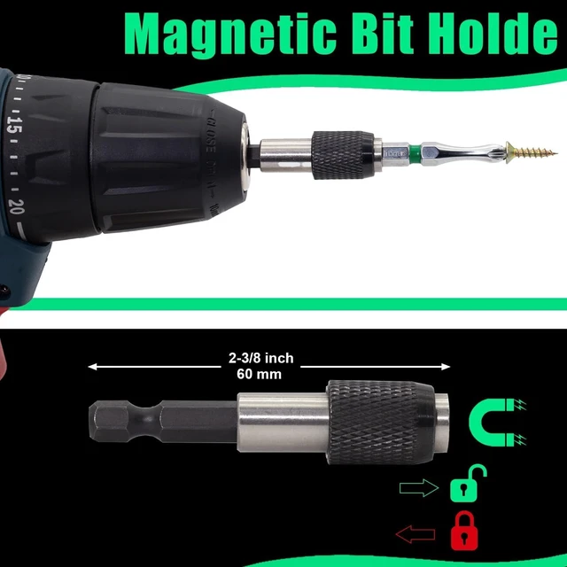 Alt view image 2 of 7 - Impact Driver Bit Set PH2 (S2 Steel, CNC Phillips Tip, Chrome Finish) Magnetic Screwdriver Bits Mixed Sizes: 1", 2", 4", 6" + Magnetic Bit Holder 7 PCS Kit for DIY & Repairs