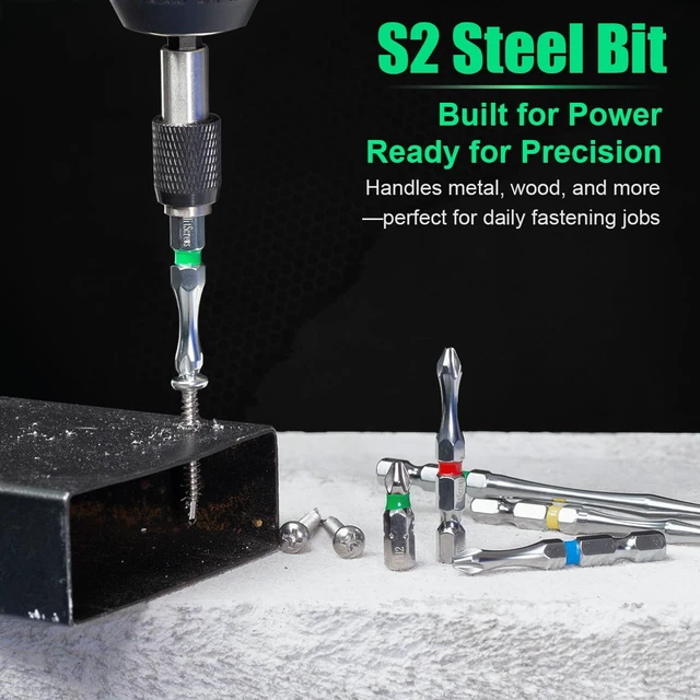 Alt view image 6 of 7 - Impact Driver Bit Set PH2 (S2 Steel, CNC Phillips Tip, Chrome Finish) Magnetic Screwdriver Bits Mixed Sizes: 1", 2", 4", 6" + Magnetic Bit Holder 7 PCS Kit for DIY & Repairs