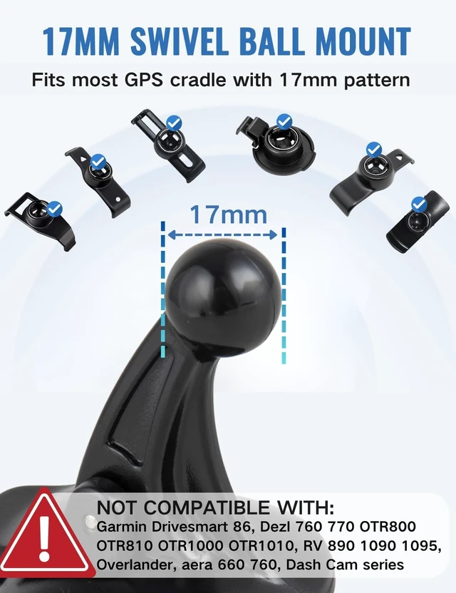 Alt view image 2 of 7 - GPS Suction Cup Mount for Garmin Nuvi w/Adhesive Dashboard Pad Disk | 17mm Swivel Ball Joint Pattern, 80mm Mounting Disk Strong Ultra-Sticky Replacement Car Dash Holder for OEM Navigation Bracket