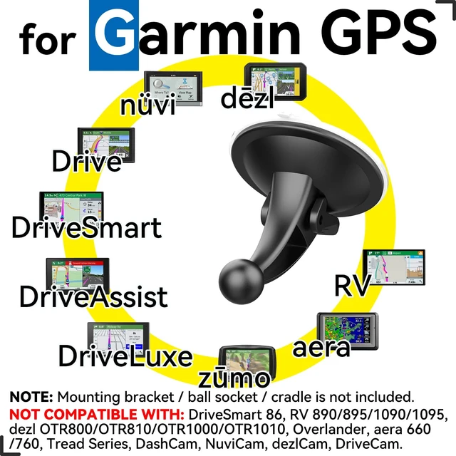 Alt view image 4 of 7 - for Garmin GPS Car Mount 2 Pack Replacement Non-Sticky Suction Cup 17mm Ball Mount Windshield Holder fit Garmin Nuvi Drive Dezl RV GPS, Black