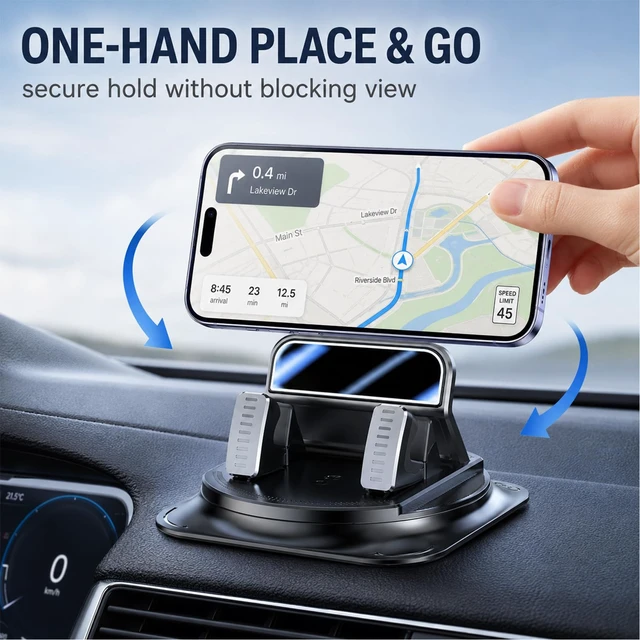 Alt view image 2 of 6 - Dashboard Phone Holder Wide Silicone Base(Electroplating) | For iPhone Samsung All Phones, 360 Rotating Dashboard Mount with Wide Silicone Pad, 20kg Hold, No Residue, One Hand Use