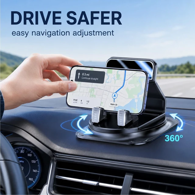 Alt view image 3 of 6 - Dashboard Phone Holder Wide Silicone Base(Electroplating) | For iPhone Samsung All Phones, 360 Rotating Dashboard Mount with Wide Silicone Pad, 20kg Hold, No Residue, One Hand Use