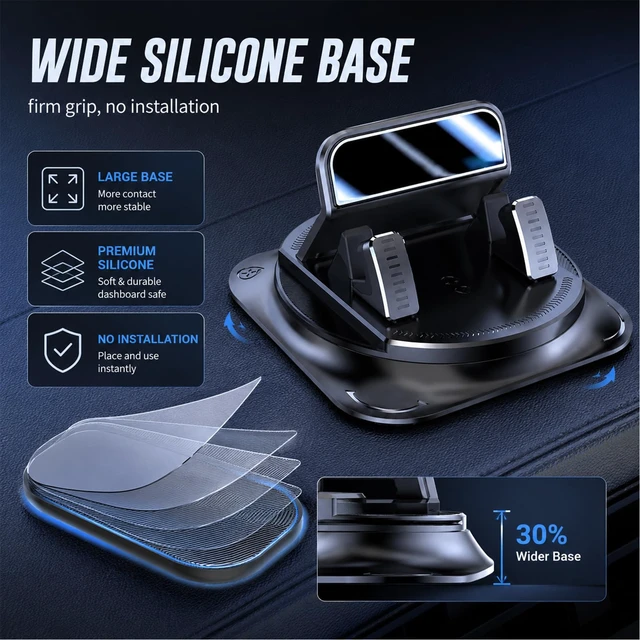 Alt view image 6 of 6 - Dashboard Phone Holder Wide Silicone Base(Electroplating) | For iPhone Samsung All Phones, 360 Rotating Dashboard Mount with Wide Silicone Pad, 20kg Hold, No Residue, One Hand Use