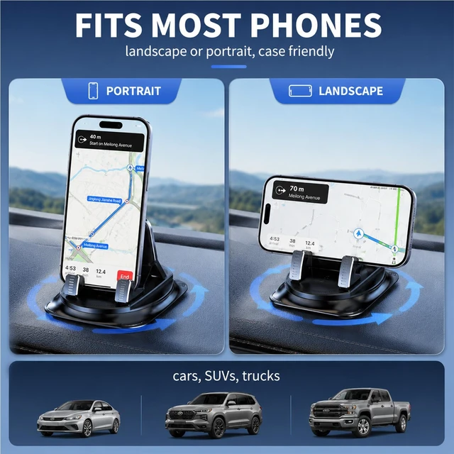 Alt view image 5 of 6 - Dashboard Phone Holder Wide Silicone Base(Electroplating) | For iPhone Samsung All Phones, 360 Rotating Dashboard Mount with Wide Silicone Pad, 20kg Hold, No Residue, One Hand Use