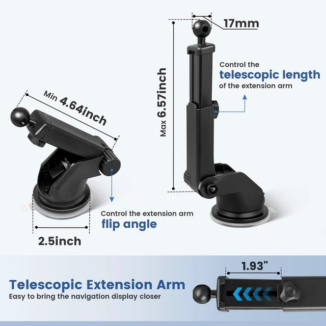 Alt view image 4 of 7 - 2PCS for Garmin GPS Mount w/Telescopic Extension Arm, Replacement Dash Ball Mount Holder for Dashboard Windshield Windscreen for Garmin Nuvi RV Dezl Drive Drivesmart Zumo Driveassist DriveLuxe