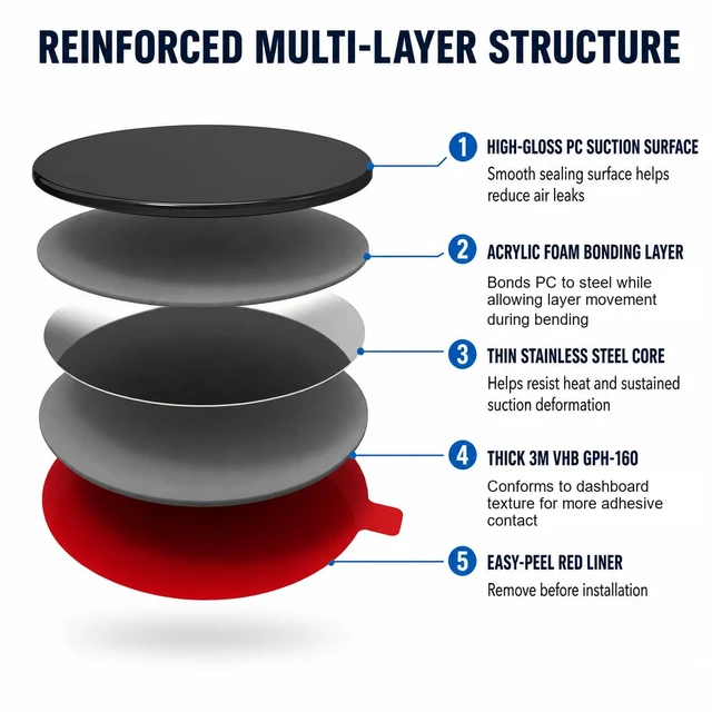 Alt view image 6 of 7 - Dashboard Pad Mounting Disk for Suction Cup Mounts Only, 3.23 in Heat-Resistant Adhesive Base with Flexible Steel Reinforcement, Fits Flat & Curved Dashboards, Phone Holders, GPS & Dash Cams 2 Pack