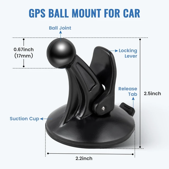 Alt view image 6 of 7 - 2PCS GPS Car Holder Mount for Garmin Nuvi Windshield Dashboard with Strong Suction Cup, 17mm Swivel Ball Mounting Pattern Replacement for Garmin GPS Navigator Navigation Car Dash Mount Cup Holder
