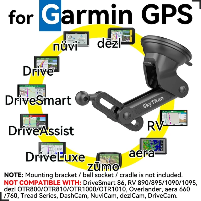 Alt view image 4 of 7 - for Garmin GPS Car Mount Replacement Sticky Suction Cup 17mm Ball Mount Long Arm Windshield Holder fit Garmin Nuvi Drive Dezl RV GPS, Black