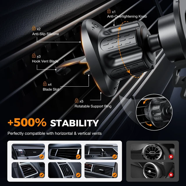 Alt view image 4 of 7 - Vent Clip Mount for Garmin GPS Air Vent Holder Compatible with Garmin Drive, DriveSmart, Nuvi, Dezl, Zumo Series 360° Adjustable, Secure & Easy to Install