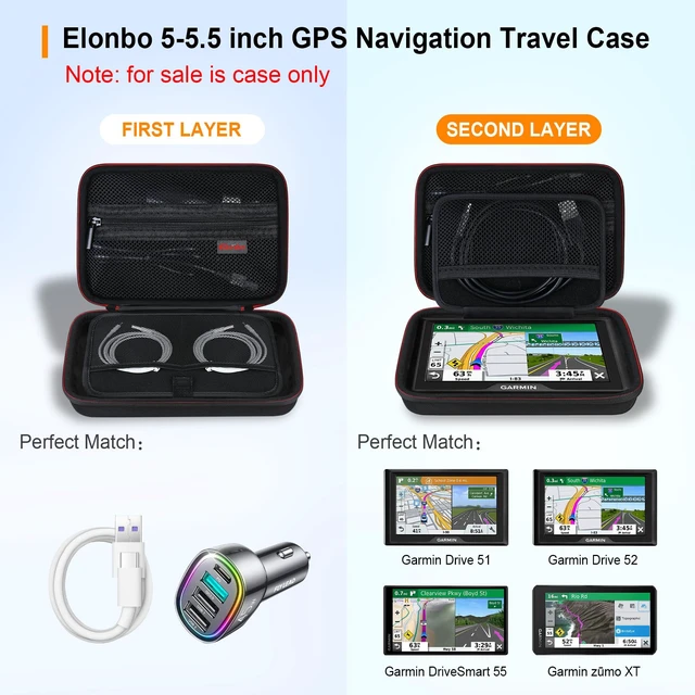 Alt view image 2 of 7 - GPS Carrying Case for 5-5.5 Inch Garmin GPS Navigator, Black-5 Inch | Hard Case for 5-5.5 inch Garmin Drive 51 52 53, DriveSmart 55, Garmin zmo XT, dezl OTR500, zumo 396 LMT-S GPS Navigation