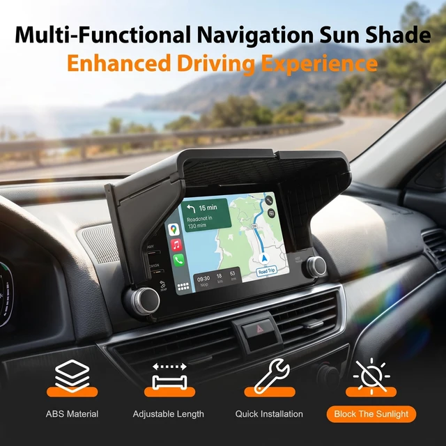 Alt view image 3 of 7 - Car GPS Sun Shade, Anti-glare Navigators Sun Shade Shield, 7-12" Retractable Sun Protection Dashboard Display Cover, Universal Interior Accessories for Most Cars SUVs (Black)