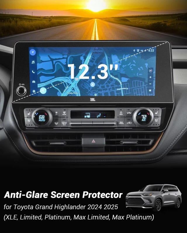 Alt view image 2 of 7 - 2026 Toyota Grand Highlander Platinum Screen Protector Matte Anti-Glare | Fits 2024 2025 XLE/Limited/Platinum, 12.3" Head Unit Screen, Easy, Bubbleless, Matte Finish, Glare & Finger Proof Resistan
