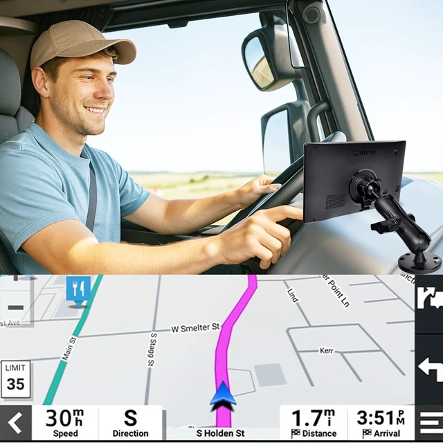 Alt view image 4 of 7 - Aluminum GPS Mount with 22mm Ball Connector, Compatible with Garmin DriveSmart 86, RV 895, RV 1090 & dzl Series (22mm Only, Not for 17mm), AMPS Drill-Down Base, Adjustable Arm