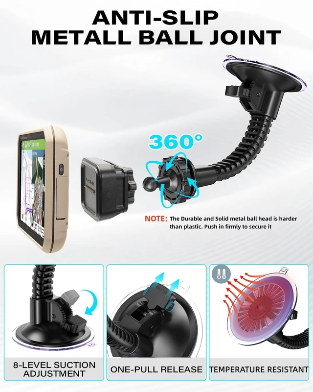 Alt view image 5 of 7 - Heavy-Duty 22mm Ball Truck RV GPS Windshield Mount for Garmin | Large Vacuum Suction Cup Mount for DriveSmart 86, dezl OTR800/810/820/1000/1010/1020, RV 890/895/1090/1095, Overlander