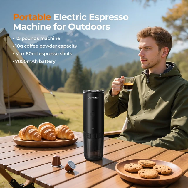 Alt view image 2 of 7 - Portable Electric Espresso Machine for Travel, 86.6 Watt 2-In-1 Travel Coffee Maker for Max 10g Coffee Powder or NS Capsules, 1.5 Pounds & 7800mAh Battery Capacity, Includes Quick Charger