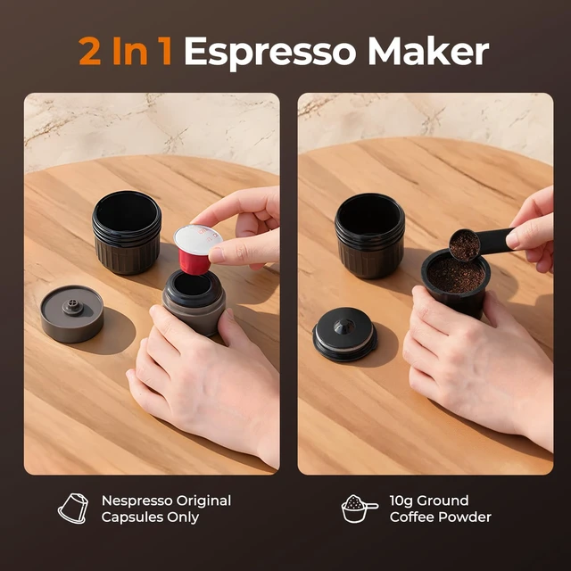 Alt view image 6 of 7 - Portable Electric Espresso Machine for Travel, 86.6 Watt 2-In-1 Travel Coffee Maker for Max 10g Coffee Powder or NS Capsules, 1.5 Pounds & 7800mAh Battery Capacity, Includes Quick Charger