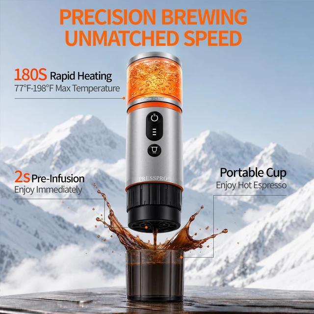 Alt view image 4 of 7 - Portable Espresso Maker, 13500mAh Self Heating Electric Espresso Machine | 20 Bar Mini Coffee Maker with USB-C,Ground Coffee & NS Capsule, Travel,Camping ,Hiking,Office,Road Trips