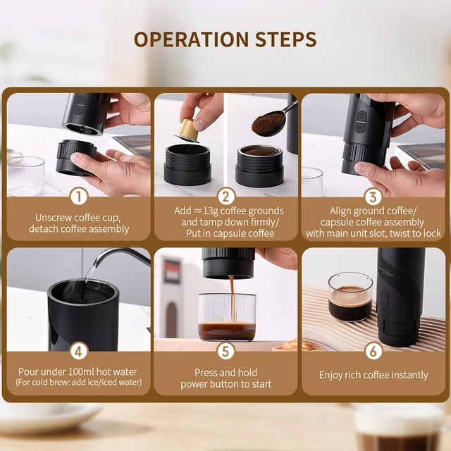 Alt view image 2 of 7 - HOME Portable Espresso Coffee Maker (Grounds or Pods) with Fast Brew Technology & Single Touch Control, Ideal for Offices or Travel