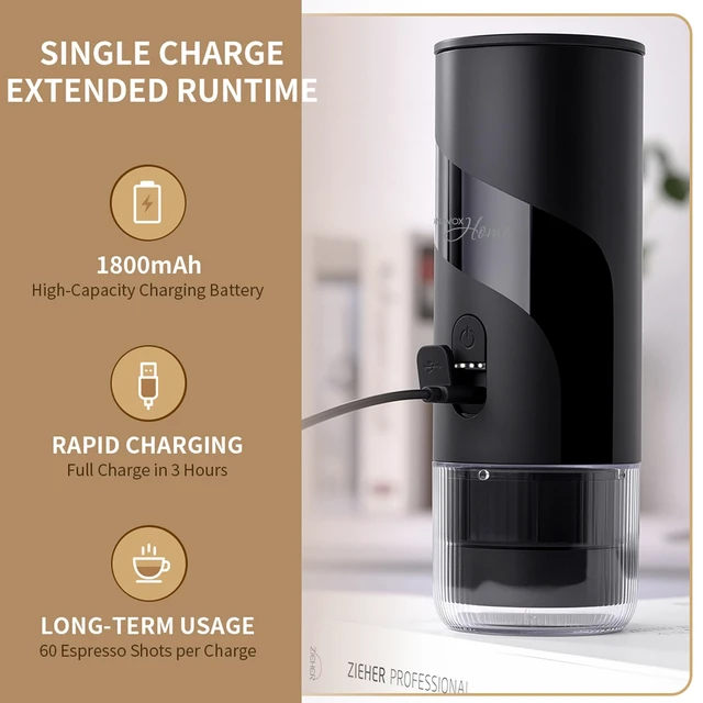 Alt view image 5 of 7 - HOME Portable Espresso Coffee Maker (Grounds or Pods) with Fast Brew Technology & Single Touch Control, Ideal for Offices or Travel
