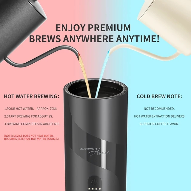 Alt view image 7 of 7 - HOME Portable Espresso Coffee Maker (Grounds or Pods) with Fast Brew Technology & Single Touch Control, Ideal for Offices or Travel