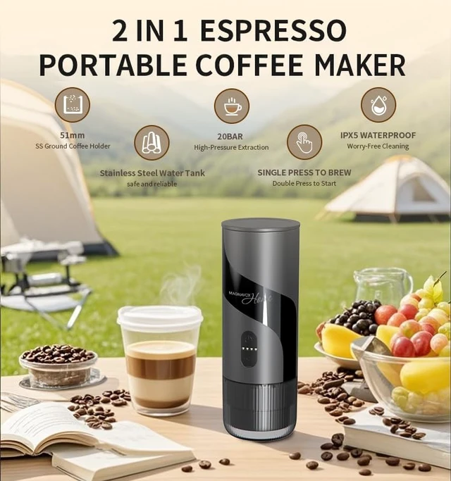 Alt view image 6 of 7 - HOME Portable Espresso Coffee Maker (Grounds or Pods) with Fast Brew Technology & Single Touch Control, Ideal for Offices or Travel