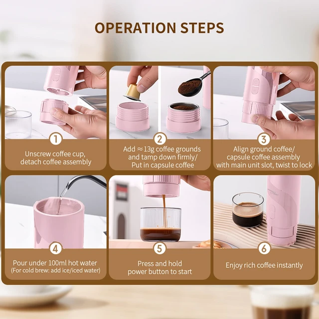 Alt view image 2 of 7 - HOME Portable Espresso Coffee Maker (Grounds or Pods) with Fast Brew Technology & Single Touch Control, Ideal for Offices or Travel