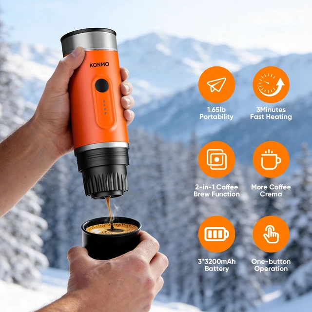 Alt view image 3 of 7 - Portable Espresso Machine for Travel, Self-Heating Electric Coffee Maker | Works with Capsules & Ground Coffee, Type-C Rechargeable, for Outdoor Camping Car RV Business Trips