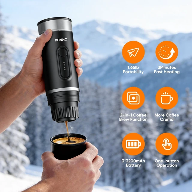 Alt view image 3 of 7 - Portable Espresso Machine for Travel, Self-Heating Electric Coffee Maker | Works with Capsules & Ground Coffee, Type-C Rechargeable, for Outdoor Camping Car RV Business Trips