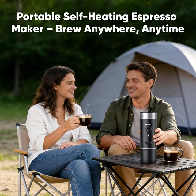 Alt view image 2 of 7 - Portable Espresso Machine for Travel, Self-Heating Electric Coffee Maker | Works with Capsules & Ground Coffee, Type-C Rechargeable, for Outdoor Camping Car RV Business Trips