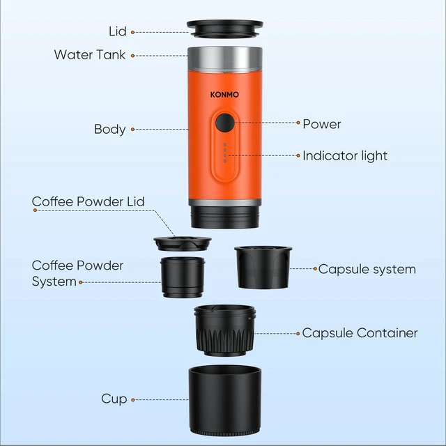 Alt view image 6 of 7 - Portable Espresso Machine for Travel, Self-Heating Electric Coffee Maker | Works with Capsules & Ground Coffee, Type-C Rechargeable, for Outdoor Camping Car RV Business Trips