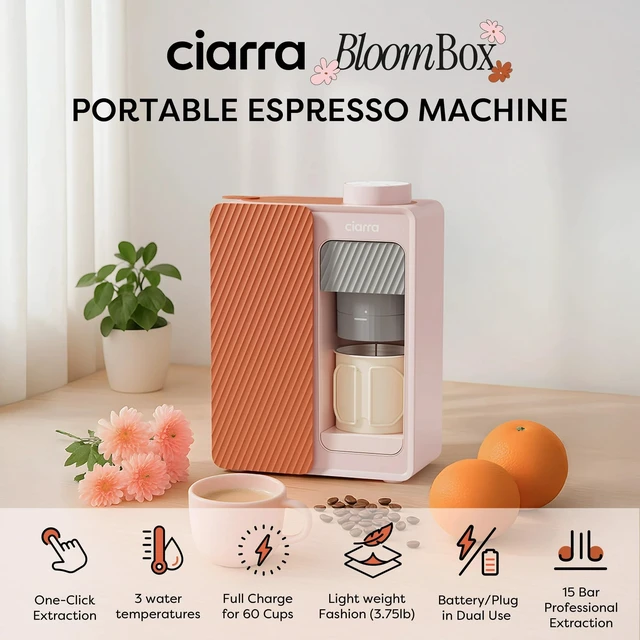 Alt view image 2 of 7 - Bloombox Compact Espresso Coffee Maker, 15 Bar Rich Flavor Brew Espresso Coffee Machine for Travel Camping RV Office Home, Easy to use, 6.1oz Stainless Steel Water Tank