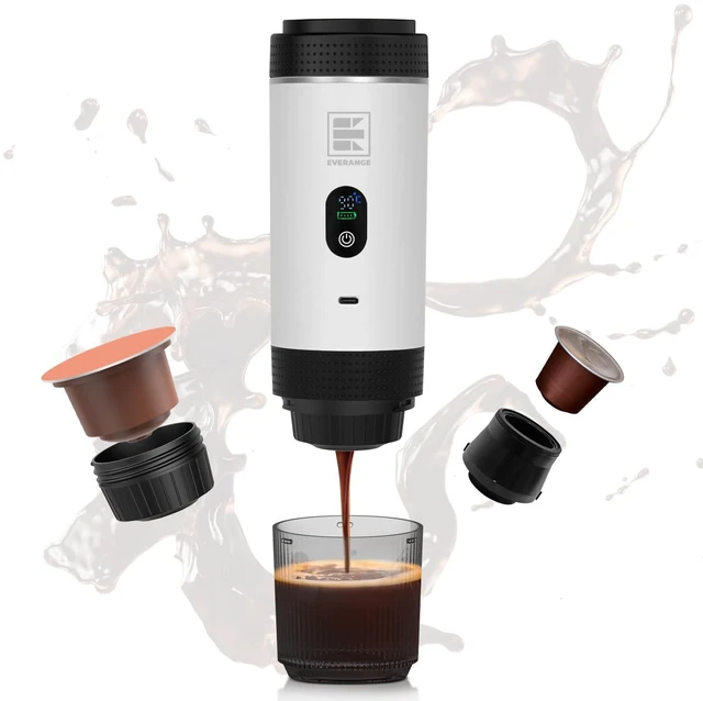 Main image of Portable Electric Espresso Machine, Travel Coffee Maker Brewer Compatible with Ground Coffee & NS Capsules (White with LCD Screen)