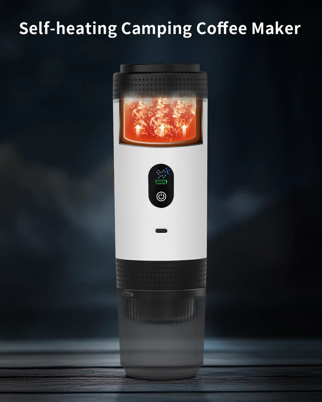 Alt view image 3 of 7 - Portable Electric Espresso Machine, Travel Coffee Maker Brewer Compatible with Ground Coffee & NS Capsules (White with LCD Screen)