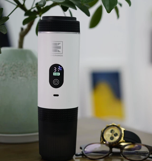 Alt view image 7 of 7 - Portable Electric Espresso Machine, Travel Coffee Maker Brewer Compatible with Ground Coffee & NS Capsules (White with LCD Screen)