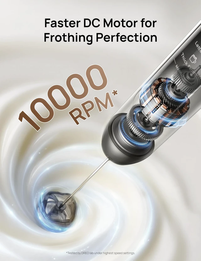 Alt view image 5 of 7 - Milk Frother Handheld, Coffee Drink Hand Mixer Wand, BaristaMaker Nano | 4 Modes for Latte Art Microfoam, 2550mAh Rechargeable Battery, One-Touch Frothing, 150+ Drinks, IPX6 Waterproof, Easy Clean